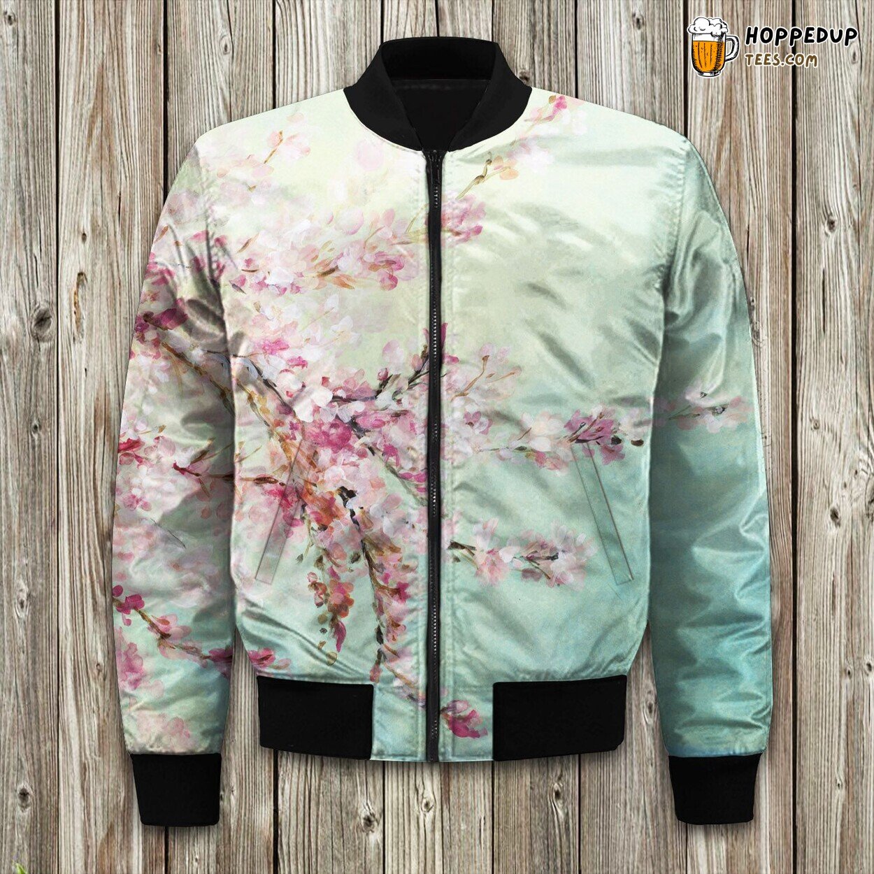 Blossoming Cherry Design Winter Bomber Jacket Padded Luxury Warmth Ensured