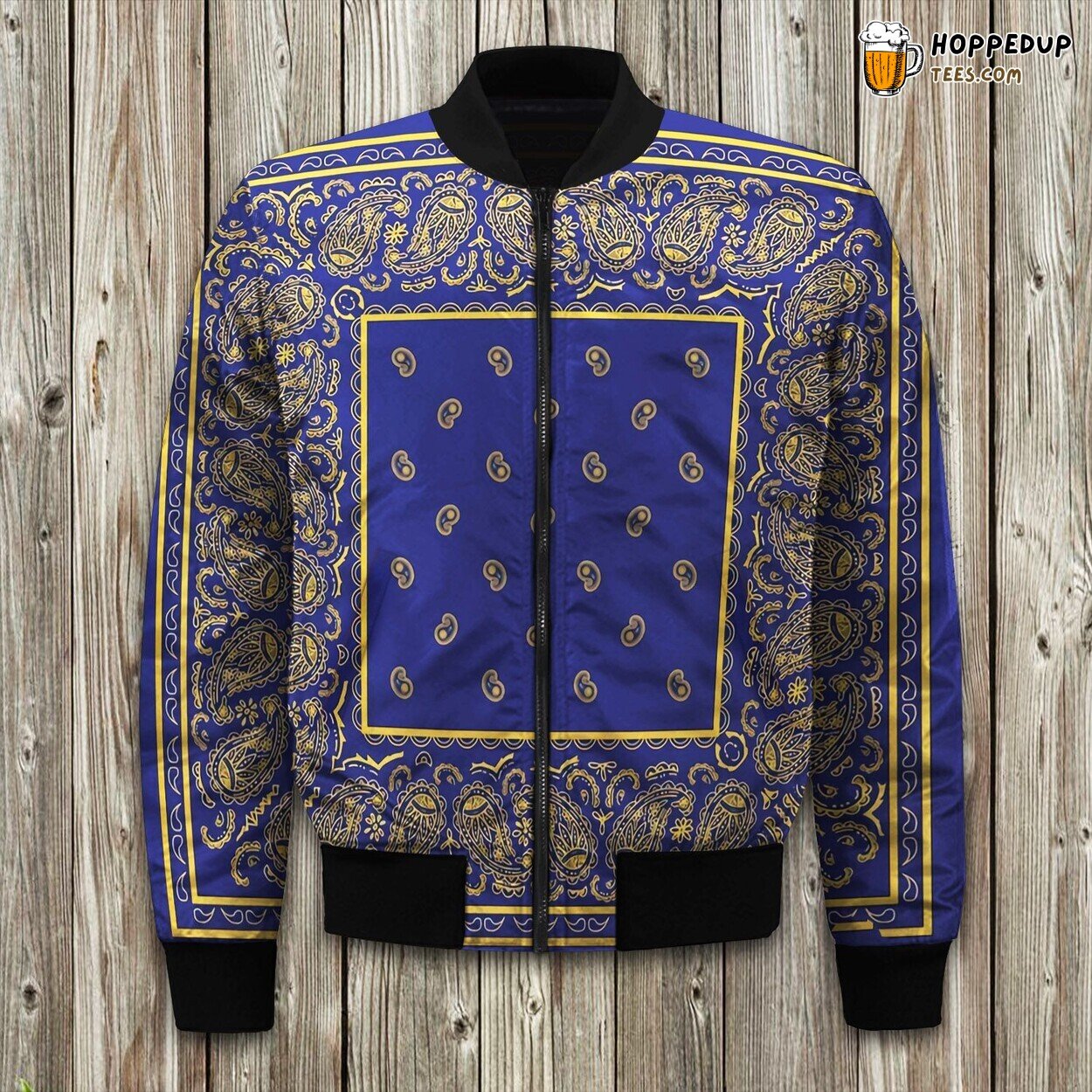 Blue And Gold Bandana Bomber Jacket