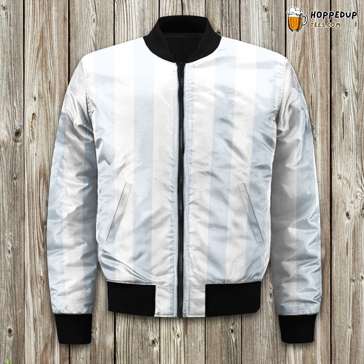 Blue And Vertical Stripes Bomber Jacket