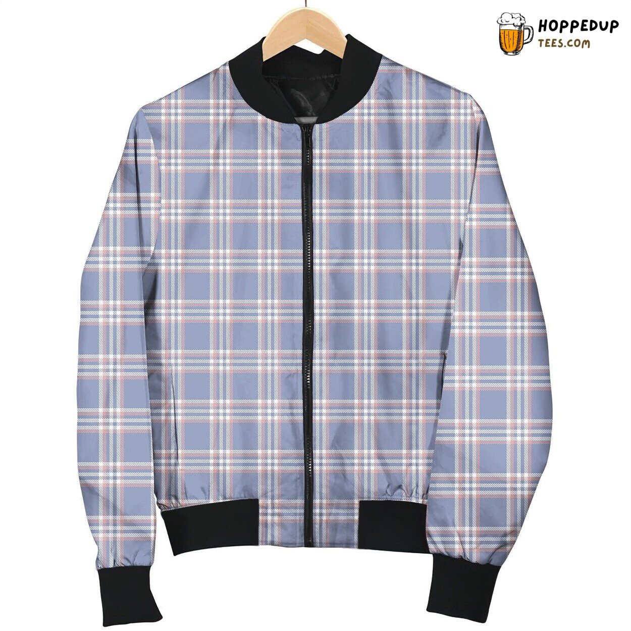 Blue And White Tattersall Bomber Jacket