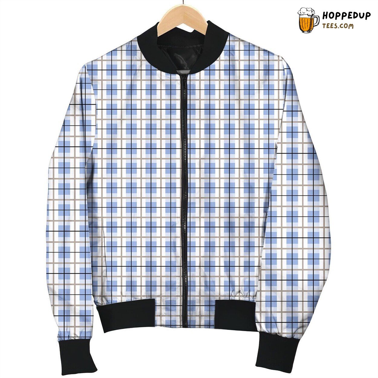 Blue And White Tattersall Cold Bomber Jacket