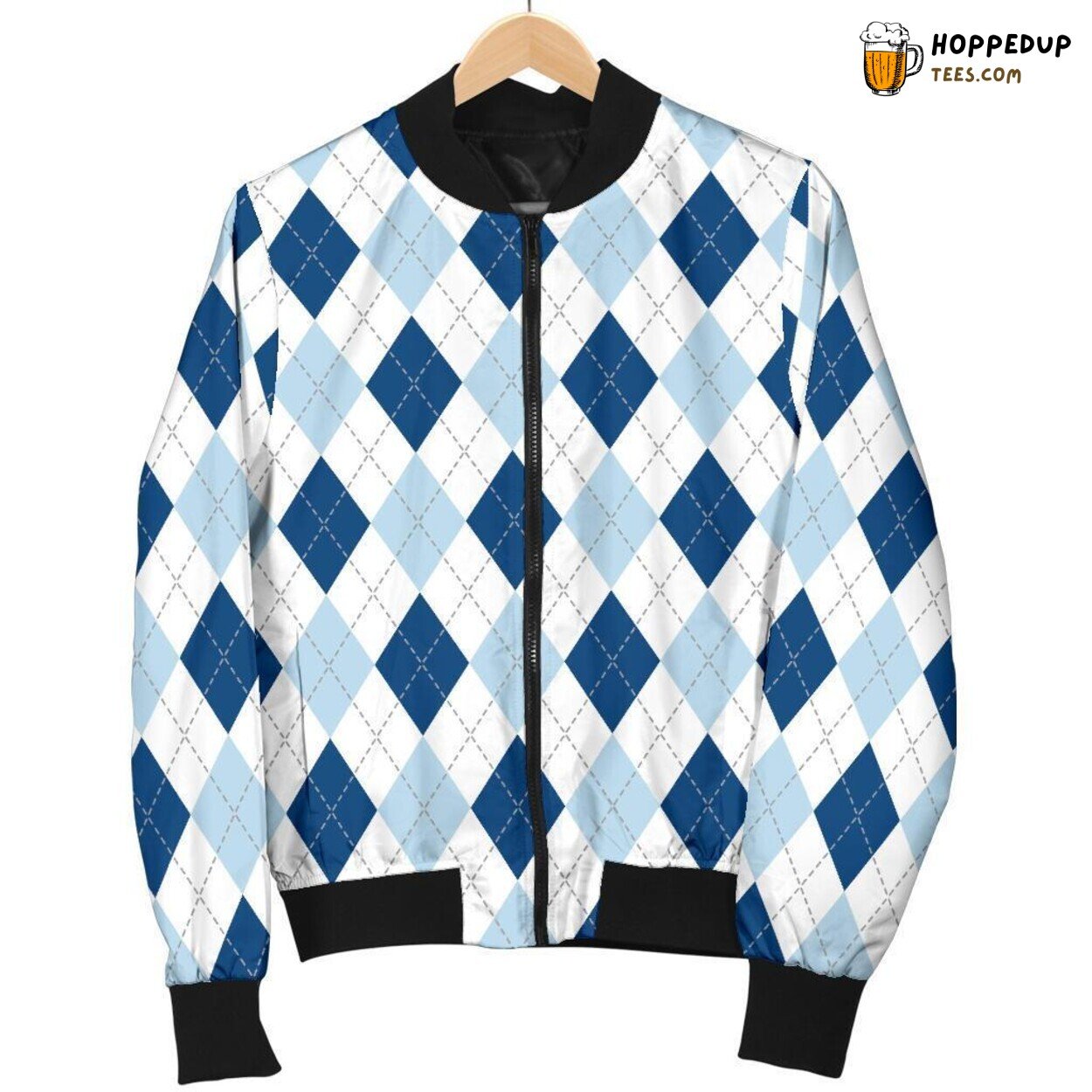 Blue Argyle Pattern Print Men’s Stylish Bomber Jacket Design Blue Argyle Pattern Print Men’s Stylish Bomber Jacket Design