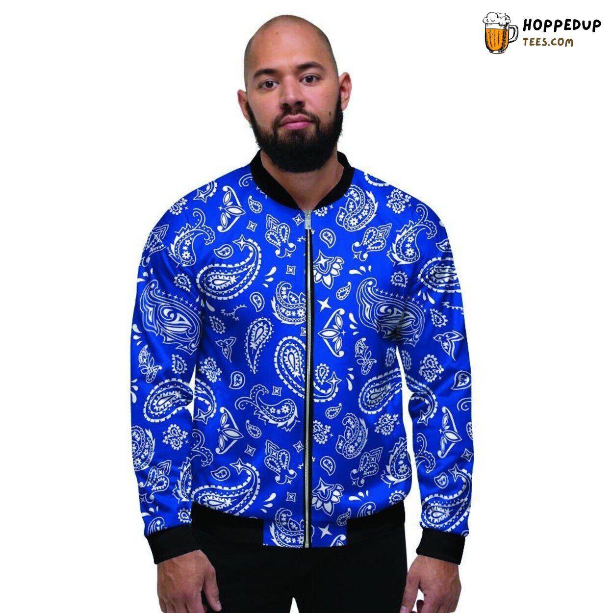 Blue Bandana Bomber Jacket Men Stylish Classic Essential Patterned Design