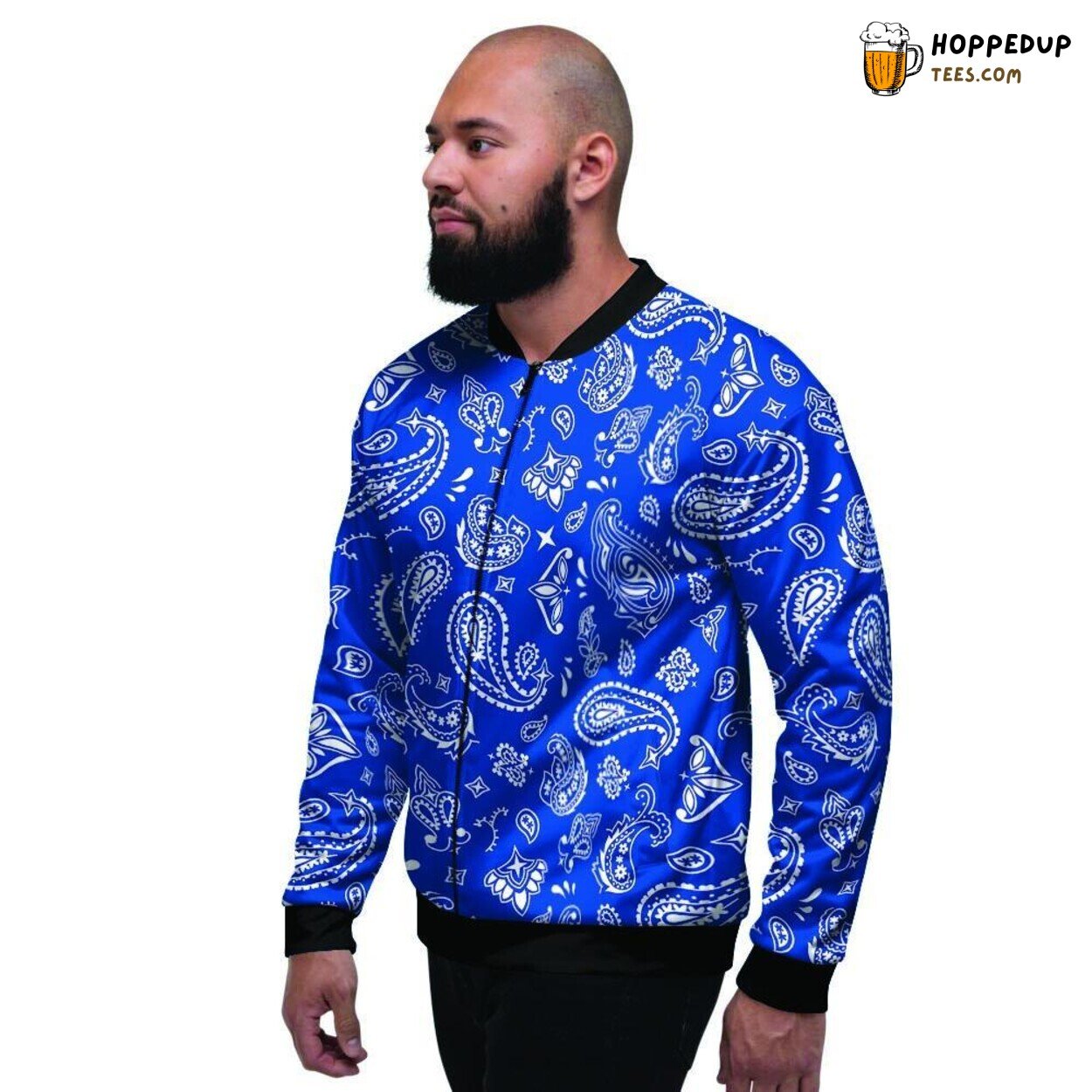 Blue Bandana Bomber Jacket Men Stylish Classic Essential Patterned Design