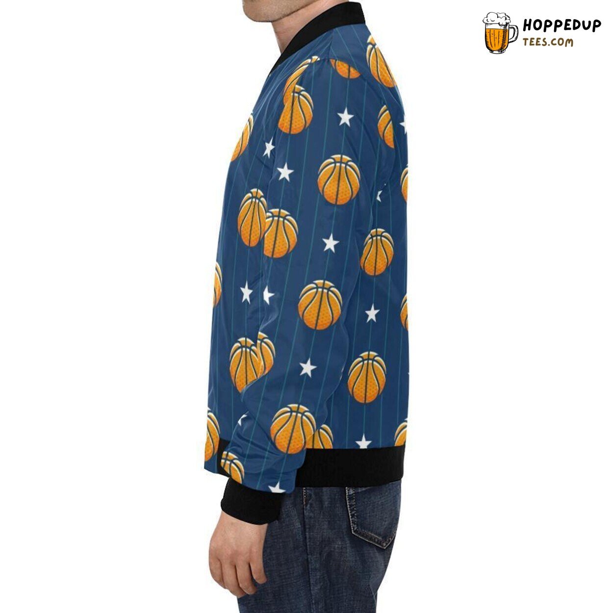 Blue Basketball Pattern Print Men’s Bomber Jacket Unique Design