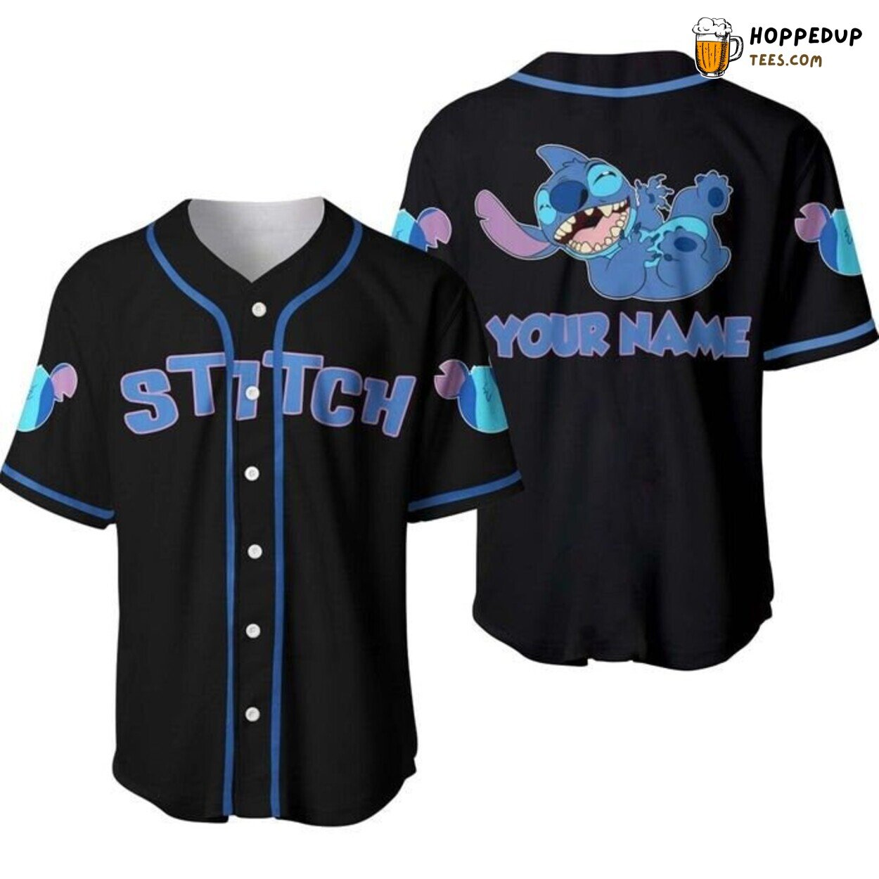 Blue Black Stitch Smiling Disney Graphic Unisex Baseball Jersey