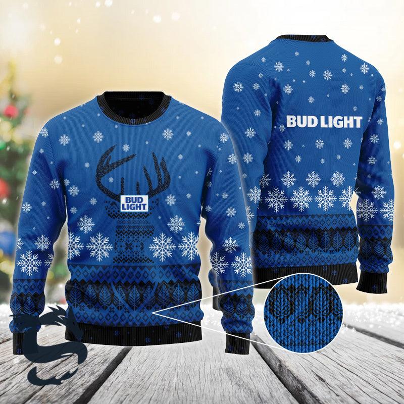 Blue Bud Light Reindeer Snowy Christmas Sweater HU