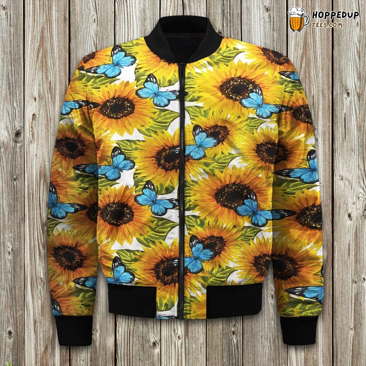Blue Butterfly Sunflower Bomber Jacket