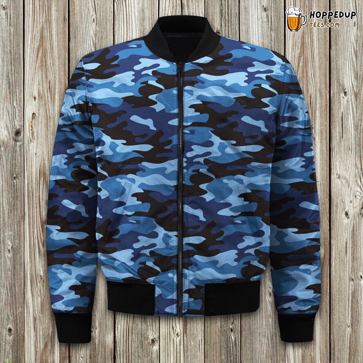 Blue Camo Camouflage Pattern Bomber Jacket