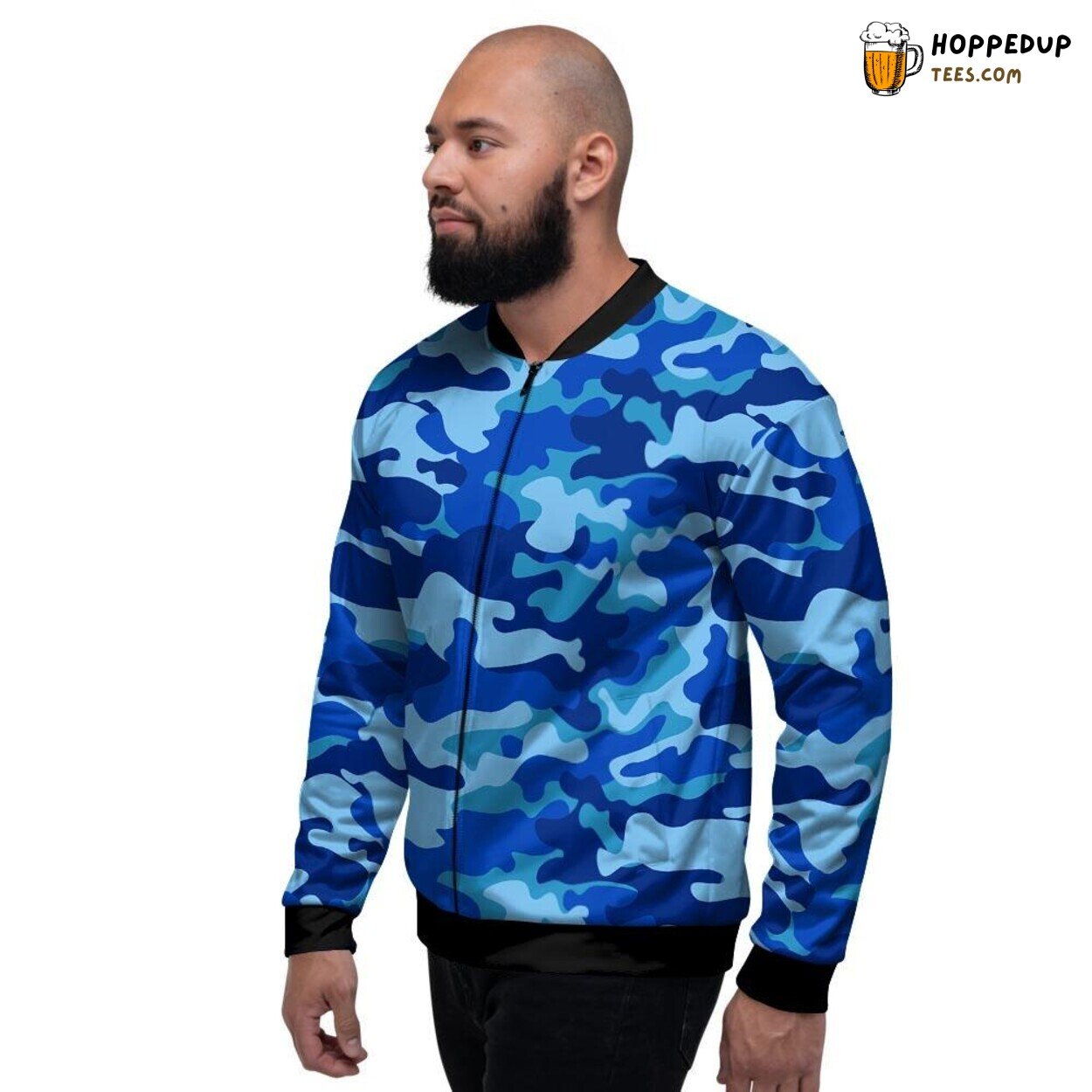 Blue Camouflage Military Art Print Men’s Bomber Jacket Tactical Design Display