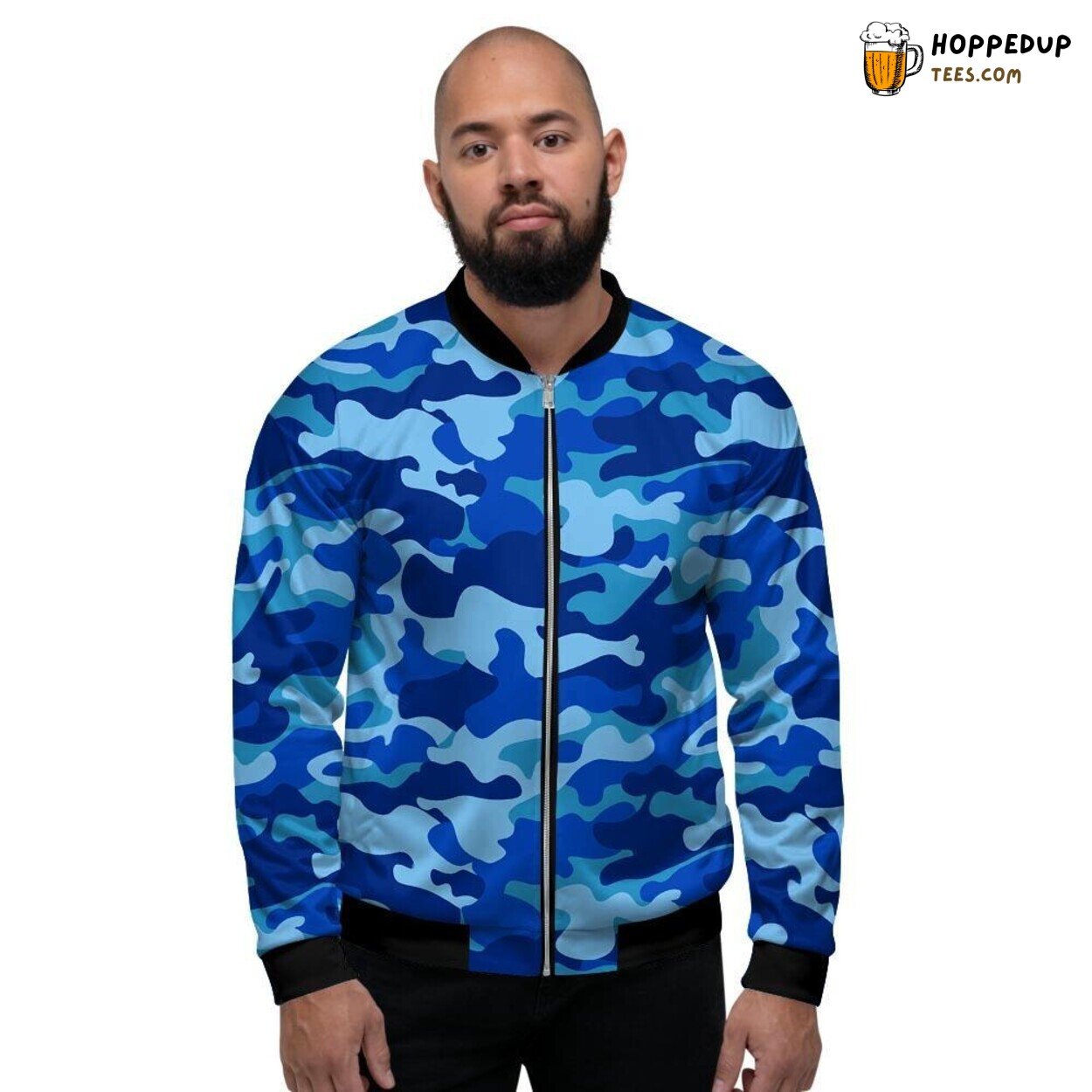 Blue Camouflage Military Art Print Men’s Bomber Jacket Tactical Design Display