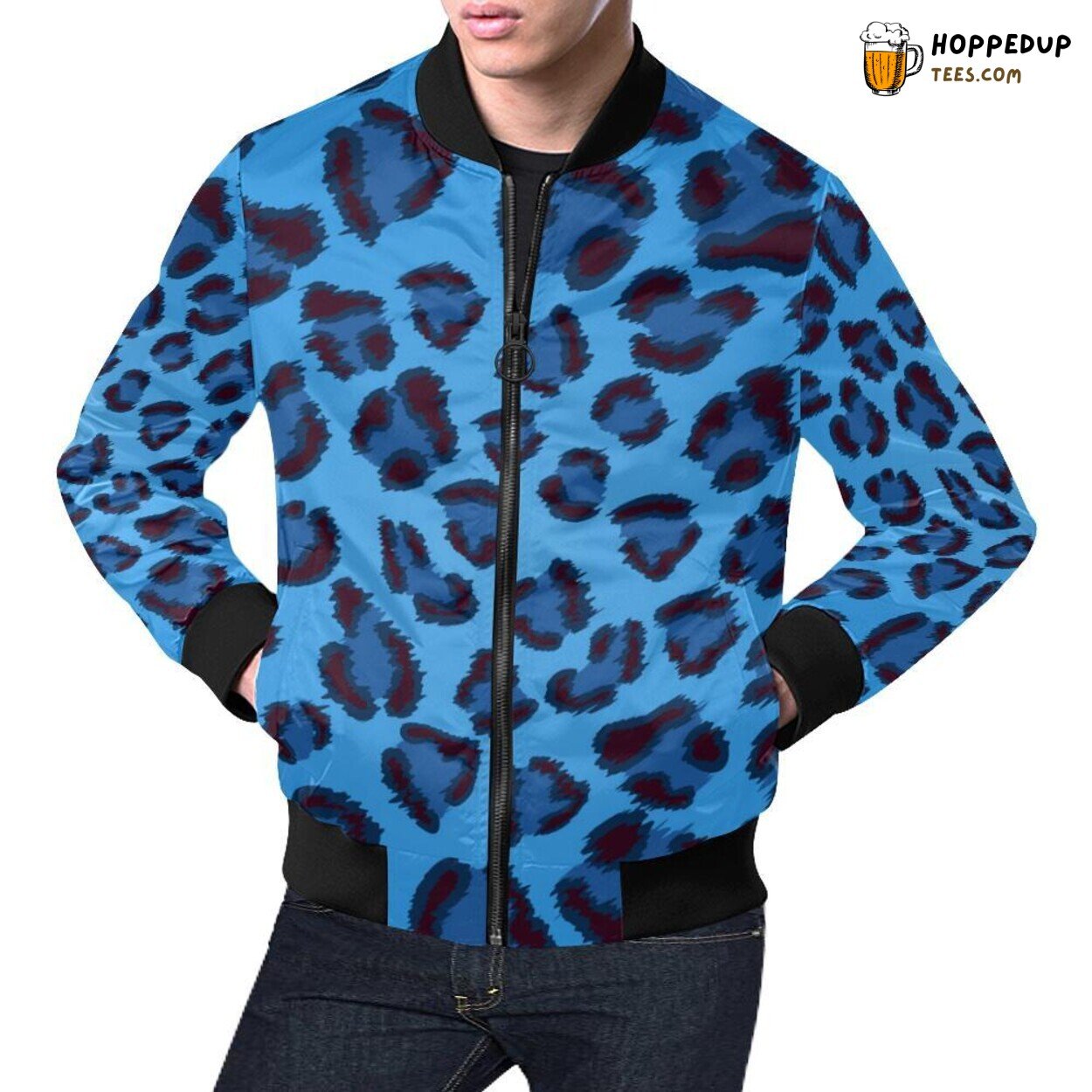 Blue Cheetah Leopard Pattern Distinct Men’s Bomber Jacket Designer Edition Blue Cheetah Leopard Pattern Distinct Men’s Bomber Jacket Designer Edition
