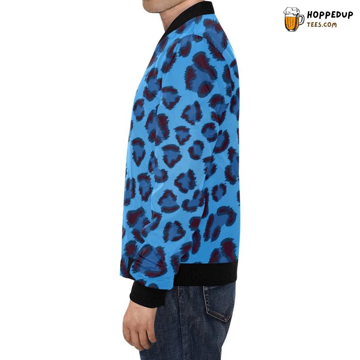 Blue Cheetah Leopard Pattern Distinct Men’s Bomber Jacket Designer Edition