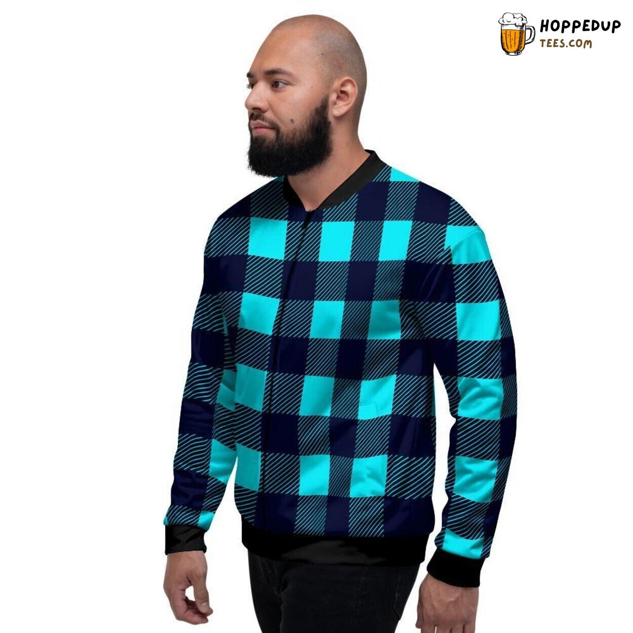 Blue Classic Plaid Design Print Men’s Bomber Jacket Vintage Patterns Display