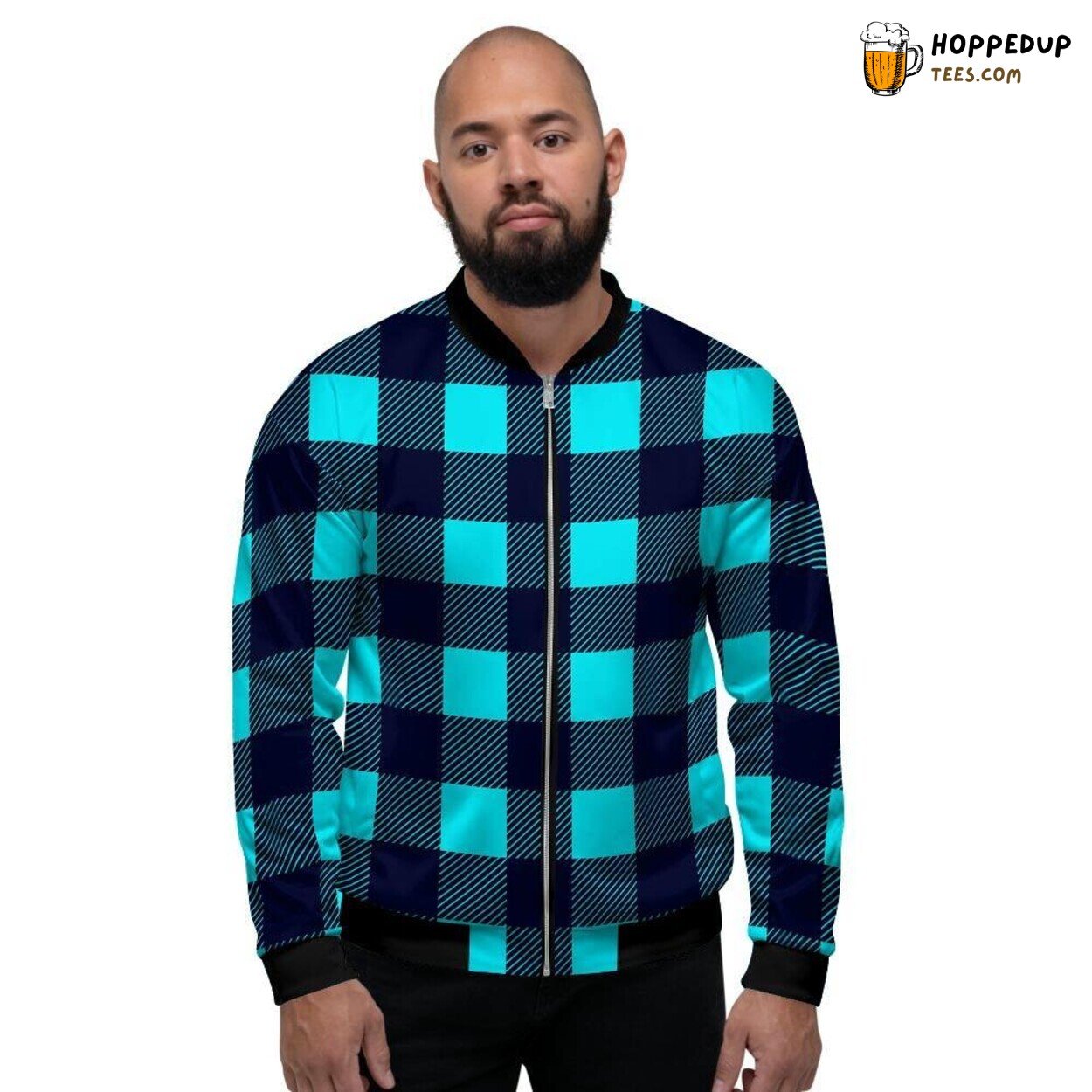 Blue Classic Plaid Design Print Men’s Bomber Jacket Vintage Patterns Display