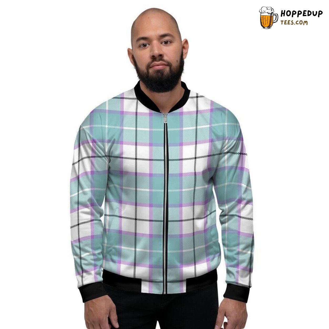 Blue Classic Tartan Plaid Design Men’s Bomber Jacket Vintage Patterns Display