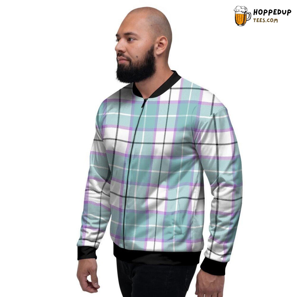 Blue Classic Tartan Plaid Design Men’s Bomber Jacket Vintage Patterns Display
