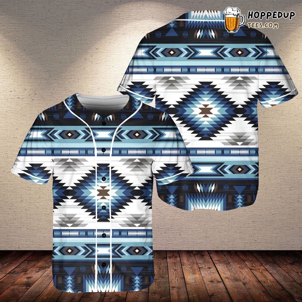 Blue Colors Tribal Pattern Native Baseball Tee Jersey Shirts 3D