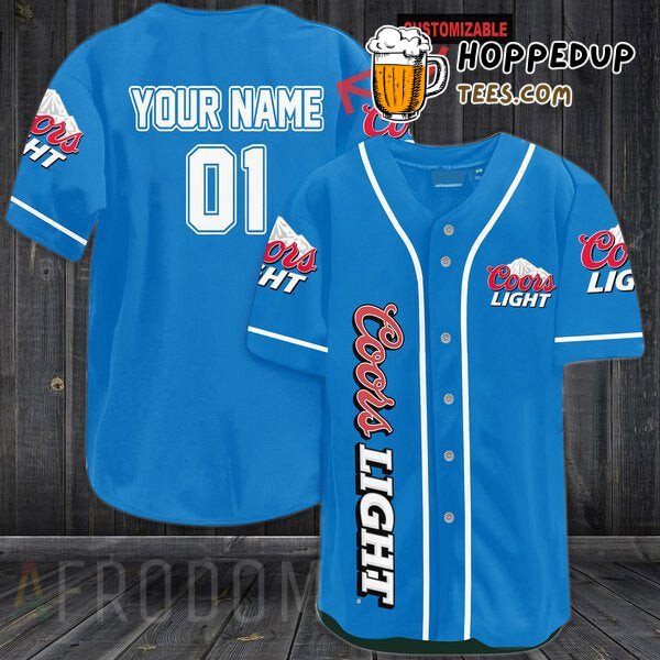 Blue Coors Light Beer Inspired Baseball Jersey Personalized Design Edition