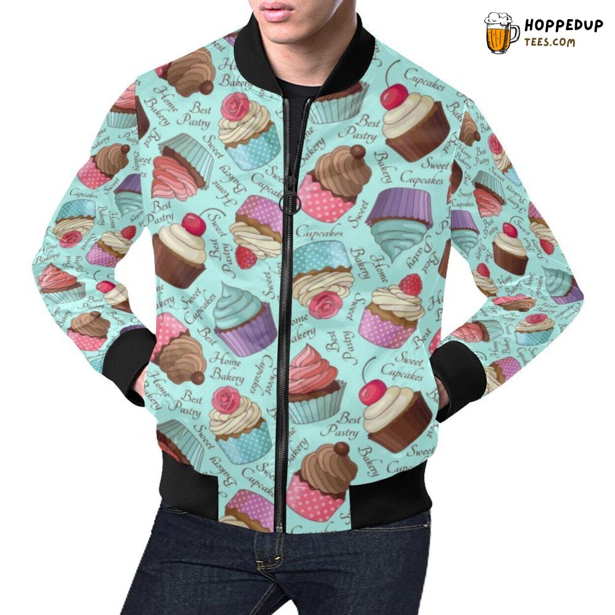 Blue Cupcake Exclusive Pattern Print Men’s Bomber Jacket Fashion Look Blue Cupcake Exclusive Pattern Print Men’s Bomber Jacket Fashion Look