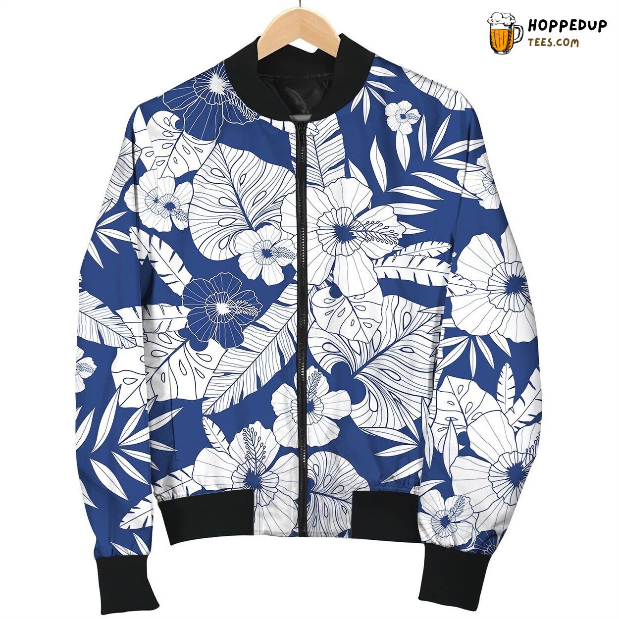 Blue Drawing Tropical Summer Hawaiian Bomber Jacket
