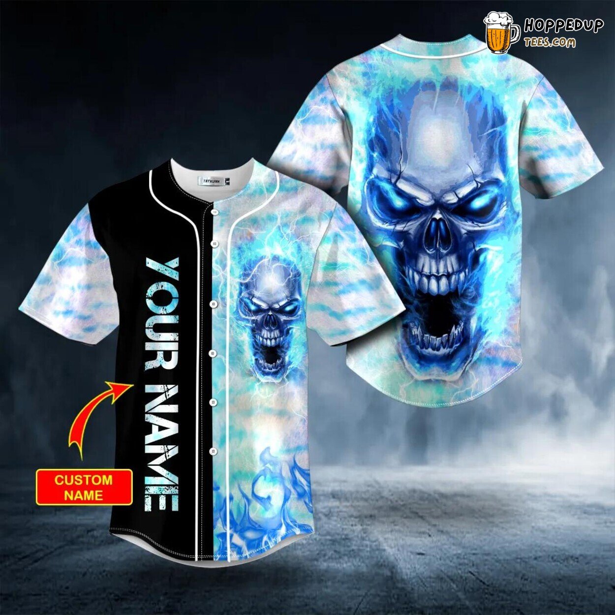 Blue Fire Authentic Design Skull Custom Baseball Jersey Unique Edition