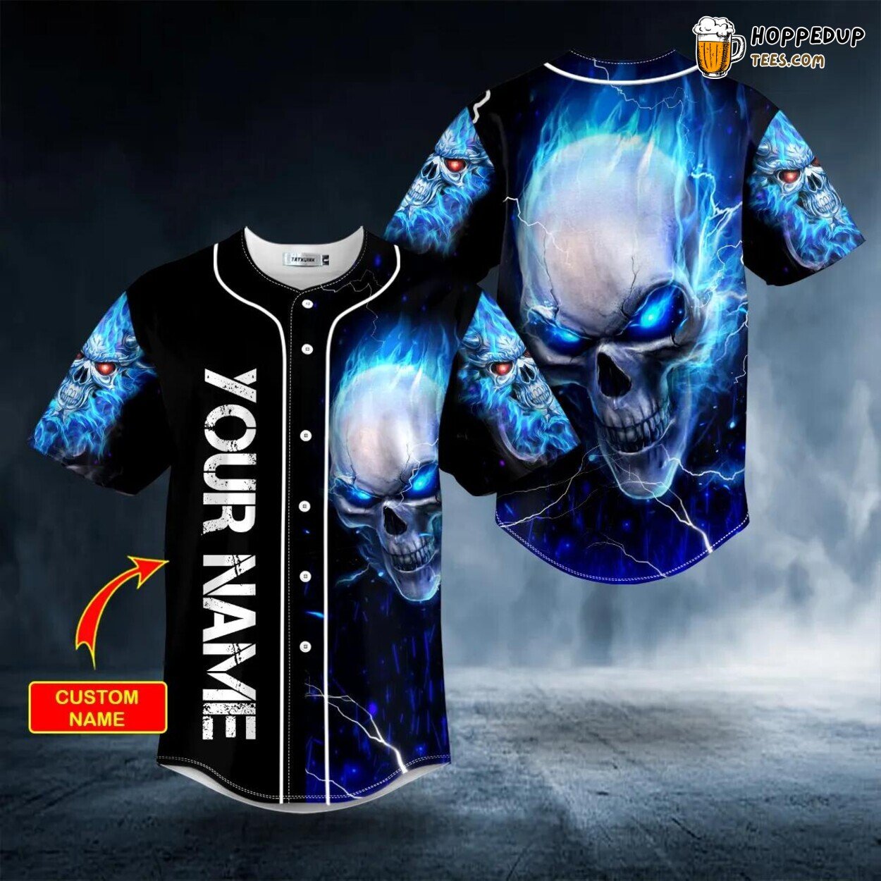 Blue Fire Lightning Baseball Jersey Unique Custom Design Authentic