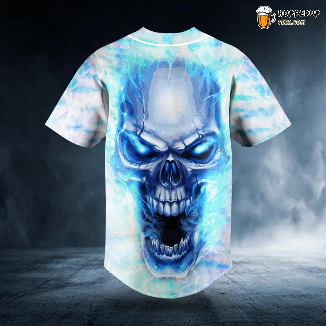Blue Fire Skull Baseball Jersey Viking 3D Tees Unique Design Wear Graphic Print