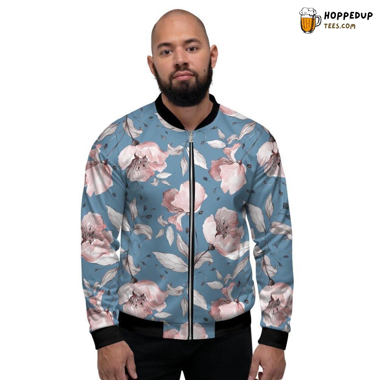 Blue Floral Vintage Design Men’s Bomber Jacket Elegance Nature Inspired Pattern