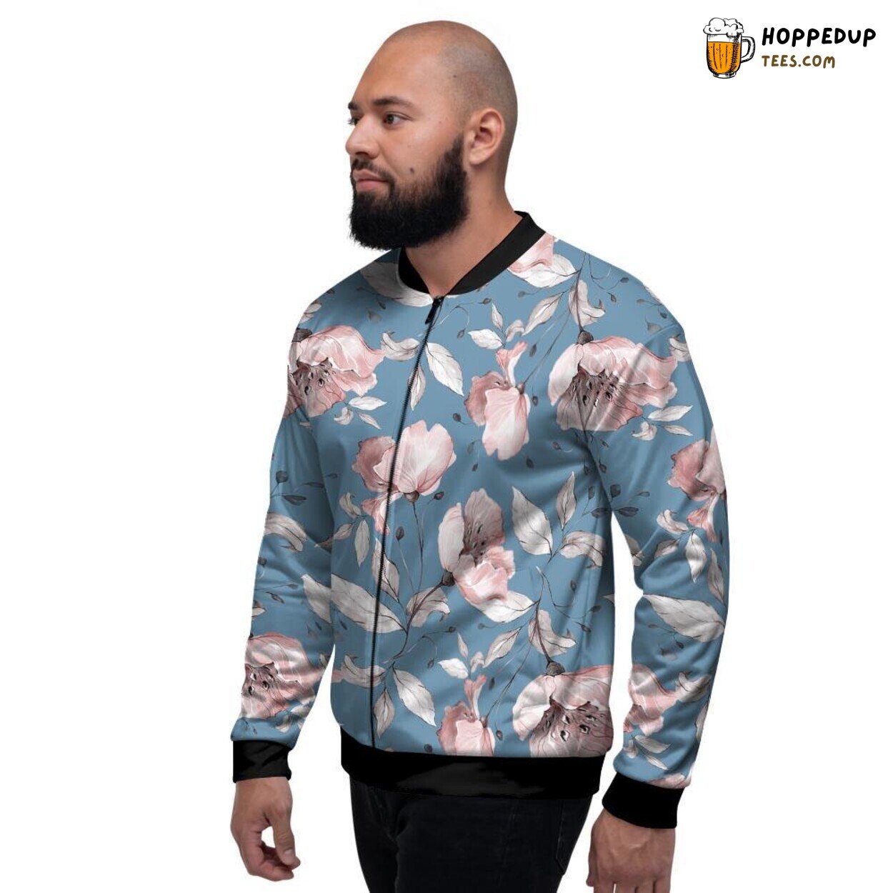 Blue Floral Vintage Design Men’s Bomber Jacket Elegance Nature Inspired Pattern