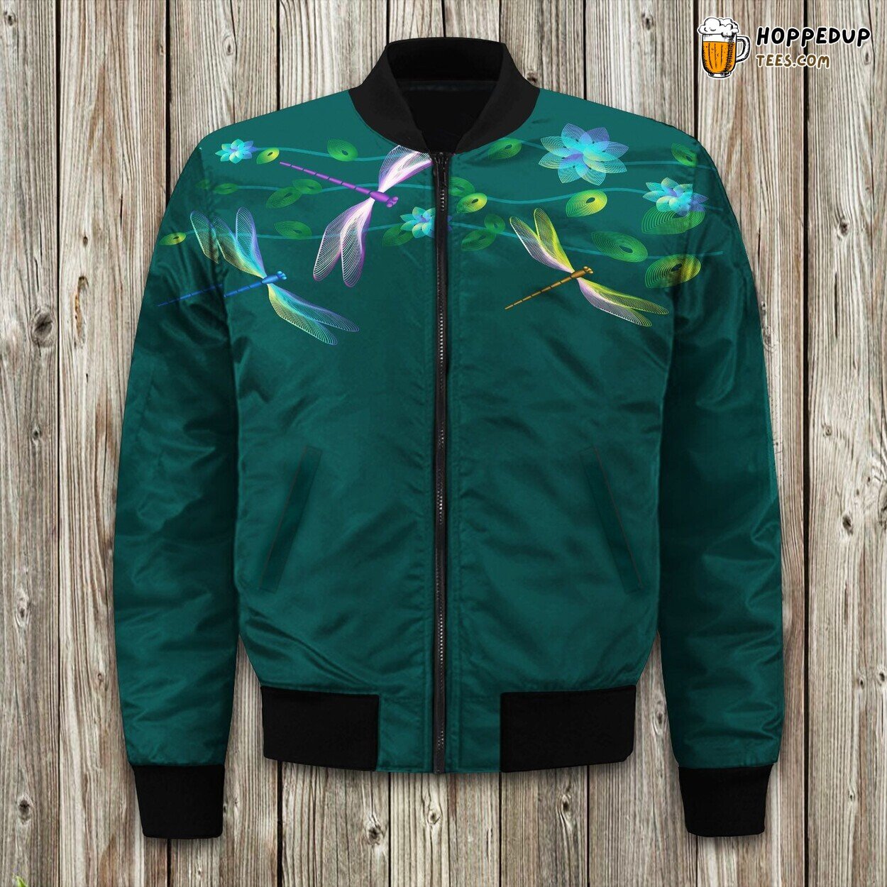 Blue Flower Dragonfly Bomber Jacket