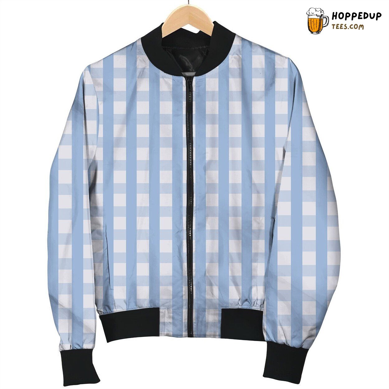Blue Gingham Classic Winter Bomber Jacket Timeless Pattern Displayed