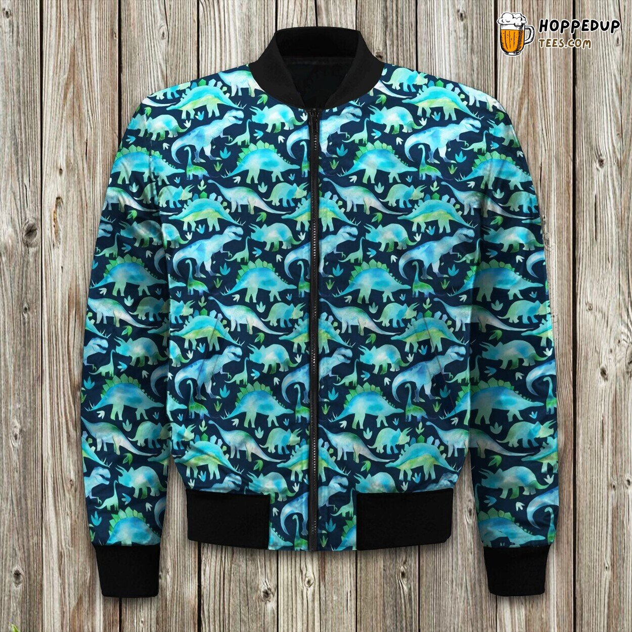 Blue Green Dinosaurs Blue Background Bomber Jacket