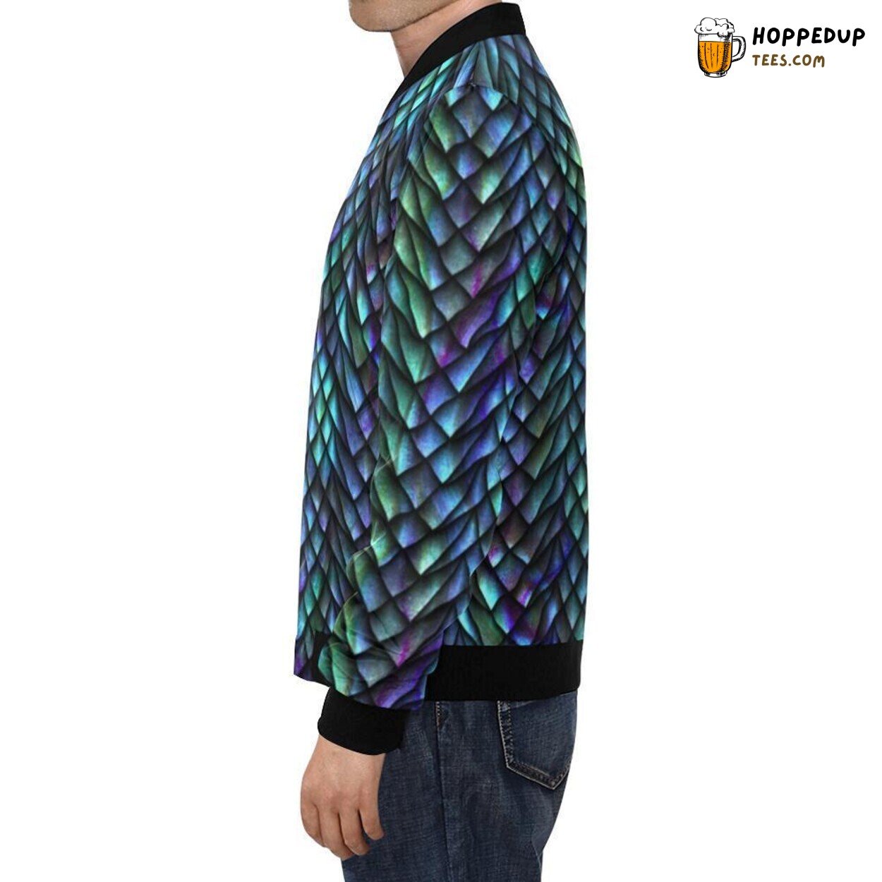 Blue Green Egg Skin Dragon Pattern Men’s Bomber Jacket Print