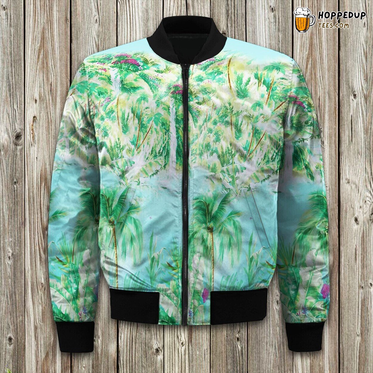 Blue Green Palm Tree Bomber Jacket