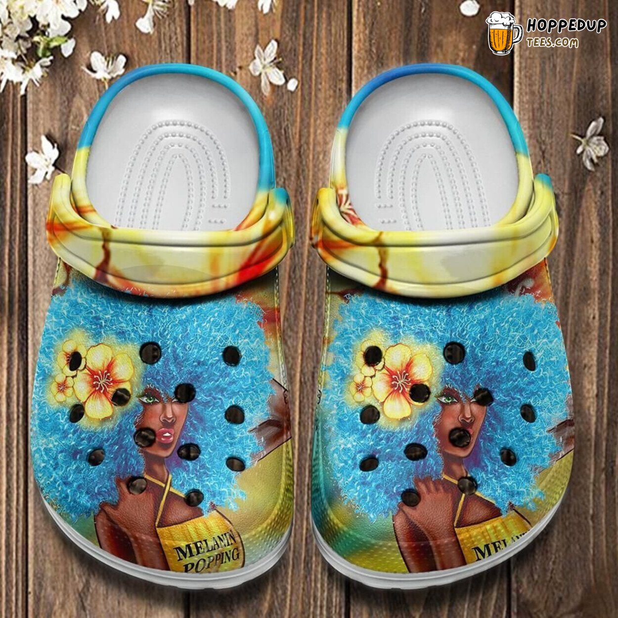 Blue Hair Melanin Poppin Custom Flower Black Queen Beach Shoes Women