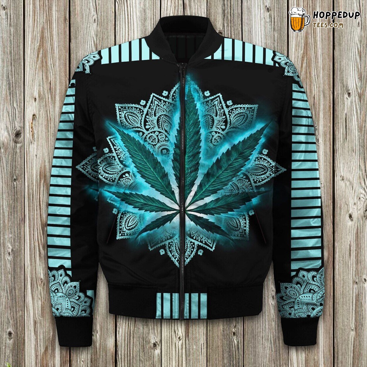 Blue Herbal Essence Winter Bomber Jacket Tailored Unique Elegance Precision Design