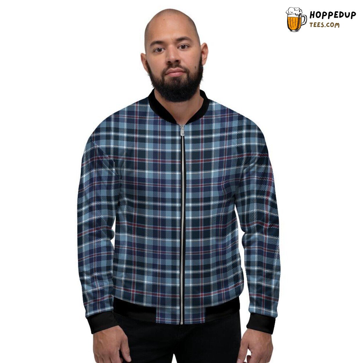 Blue Hue Tartan Plaid Design Men’s Bomber Jacket Traditional Scottish Look Wear
