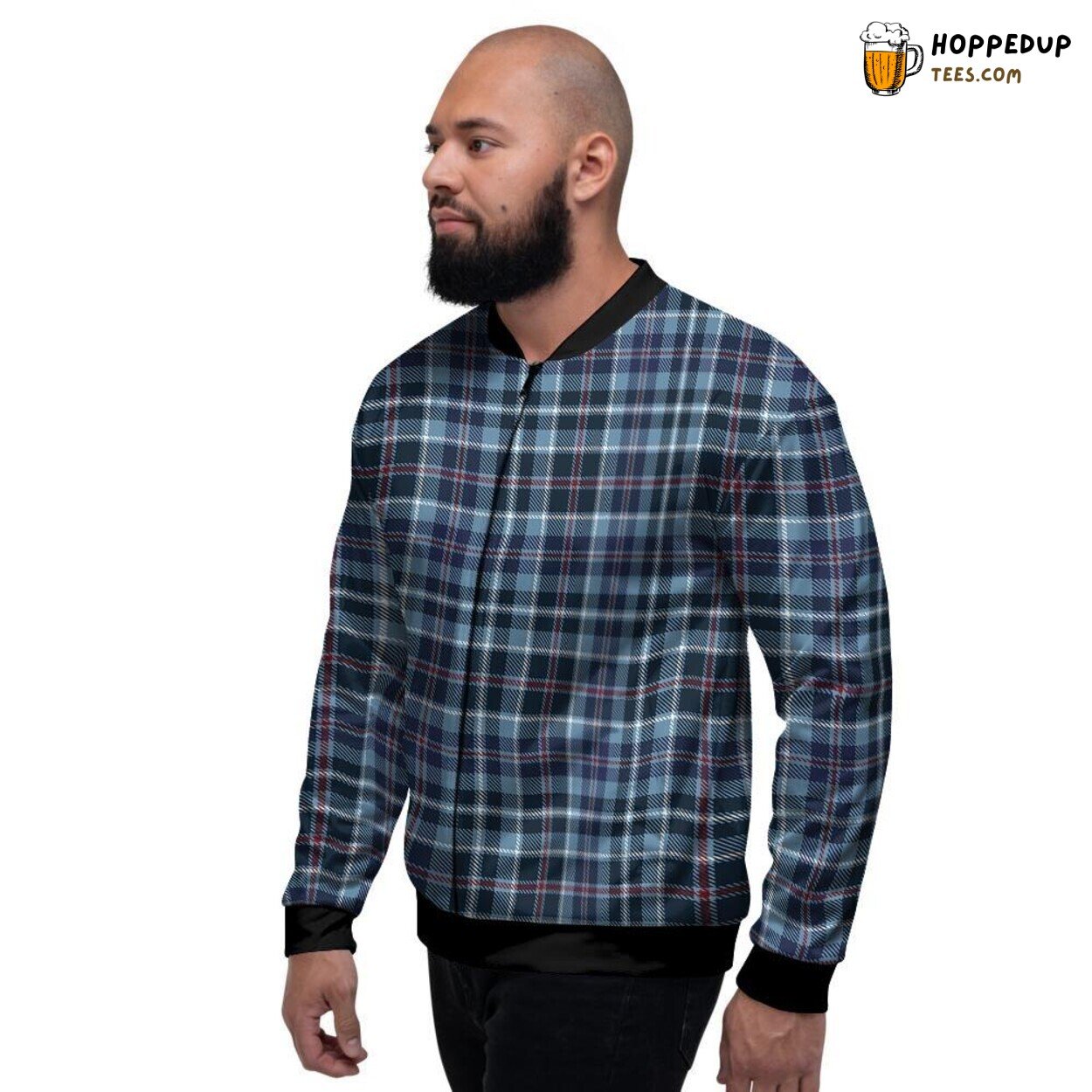 Blue Hue Tartan Plaid Design Men’s Bomber Jacket Traditional Scottish Look Wear