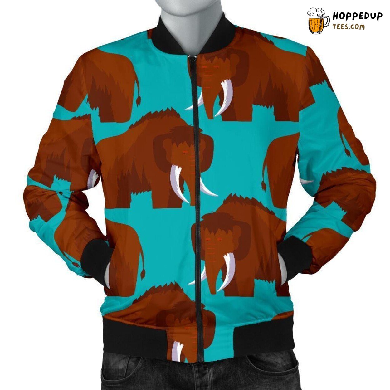 Blue Hued Mammoth Essence Men’s Bomber Jacket Unique Pattern Design Tribute