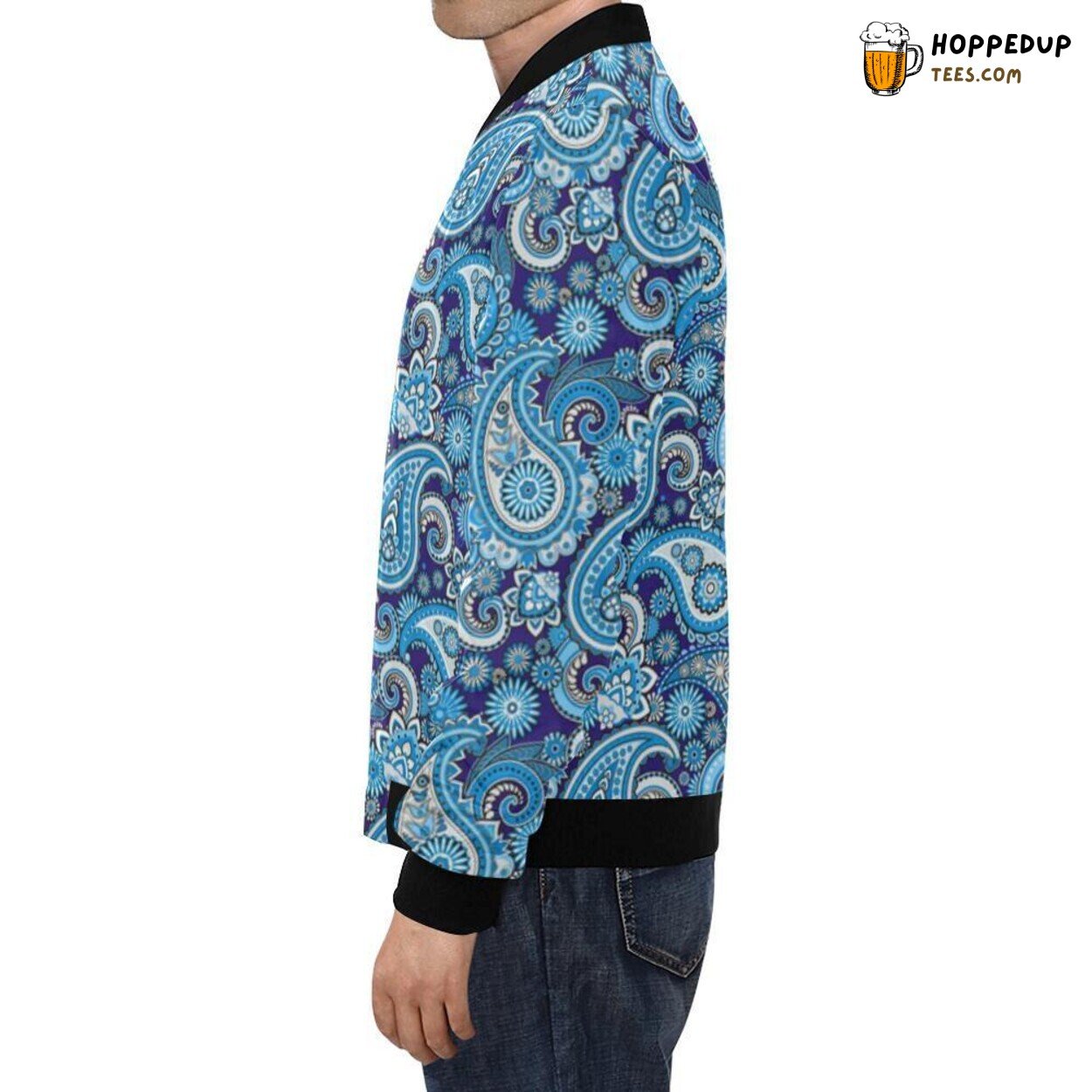 Blue Inspired Paisley Design Men’s Bomber Jacket Swirling Pattern Fashion Wear