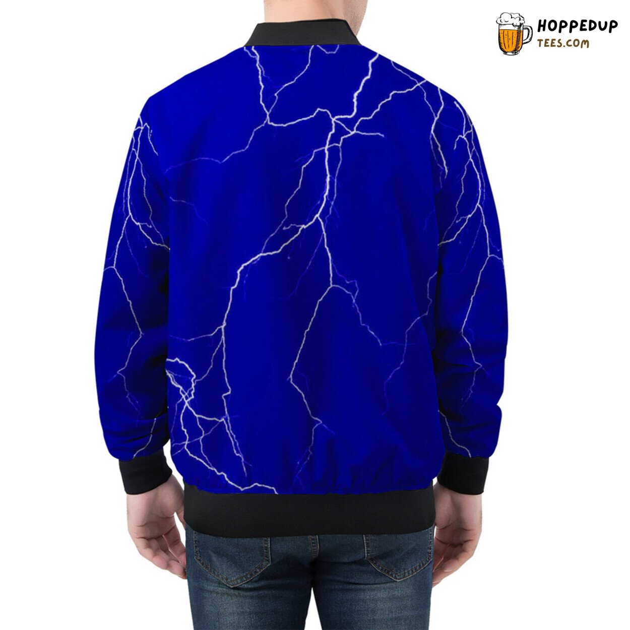 Blue Lightning Strikes Craft Men’s Electric Bomber Jacket Design