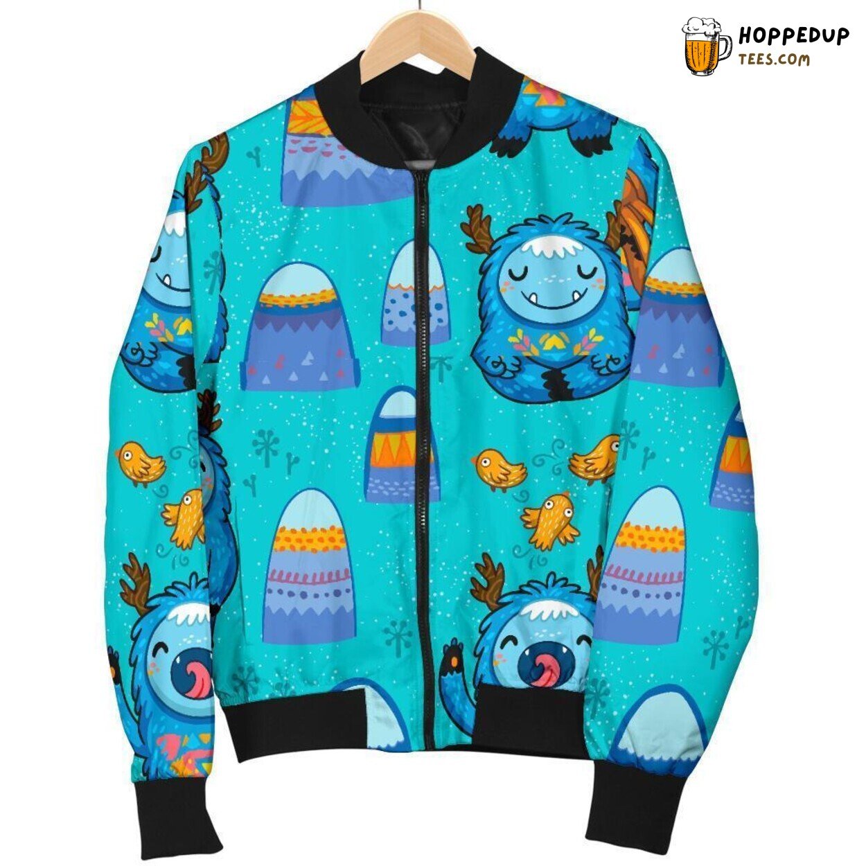 Blue Mystique of Bigfoot Men’s Bomber Jacket Unique Pattern Design Display Blue Mystique of Bigfoot Men’s Bomber Jacket Unique Pattern Design Display