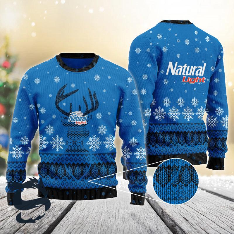 Blue Natural Light Reindeer Snowy Christmas Sweater HU