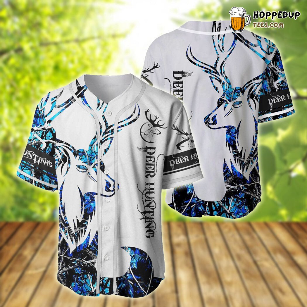 Blue Neon Deer Hunting Forest Baseball Tee Jersey Shirts 3D