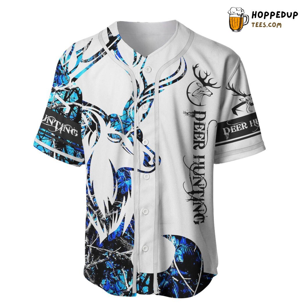 Blue Neon Deer Hunting Forest Baseball Tee Jersey Shirts 3D
