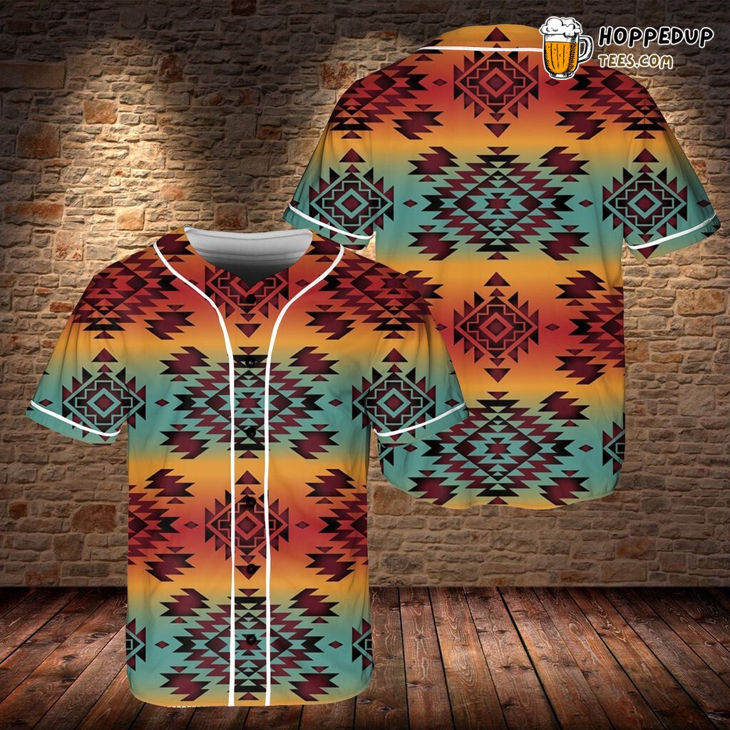 Blue Orange Pattern Native Baseball Tee Jersey Shirts 3D