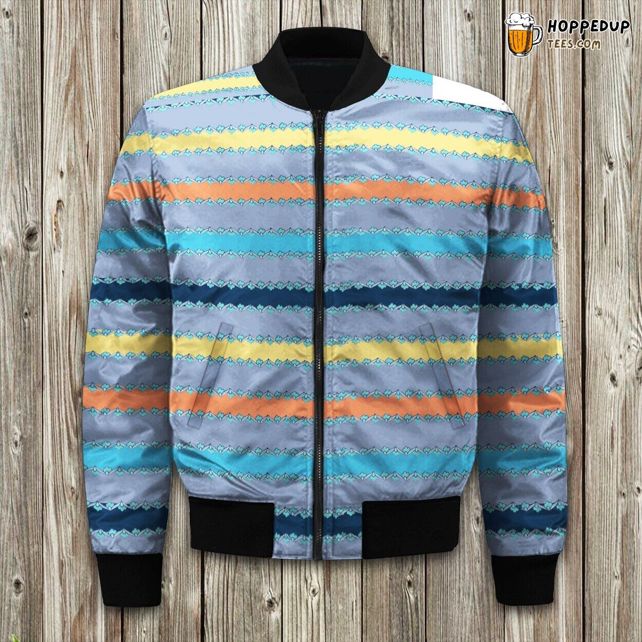 Blue Orange Yellow Stripe Bomber Jacket