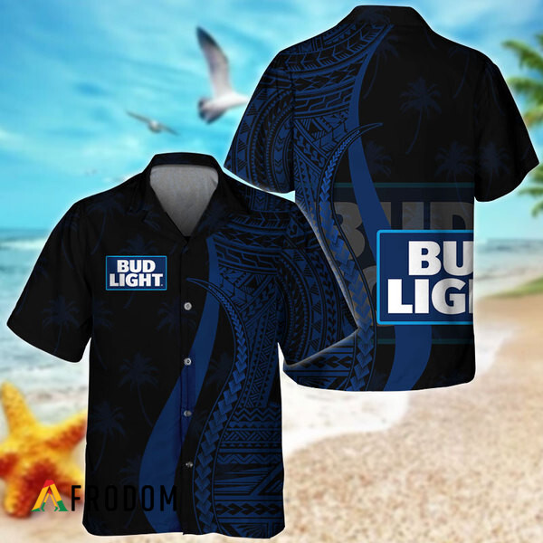 Blue Polynesian Bud Light Hawaiian Shirt HU