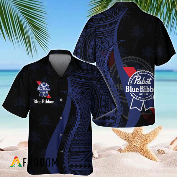Blue Polynesian Pabst Blue Ribbon Hawaiian Shirt HU